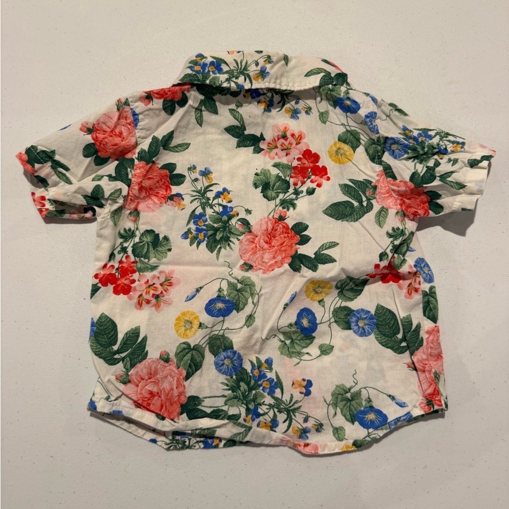 Beachy Floral Button-Down Shirt - White with Red, Blue & Yellow Flowers - Picture 2 of 4